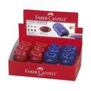 Faber-Castell Double-Hole Sharpener with Shavings Container, Apple Transparent Barrel, Clean Sharpening, Strong Grip, Fun Desings, Ideal for School & Home Use, Black/Blue/Red – Box of 12 0