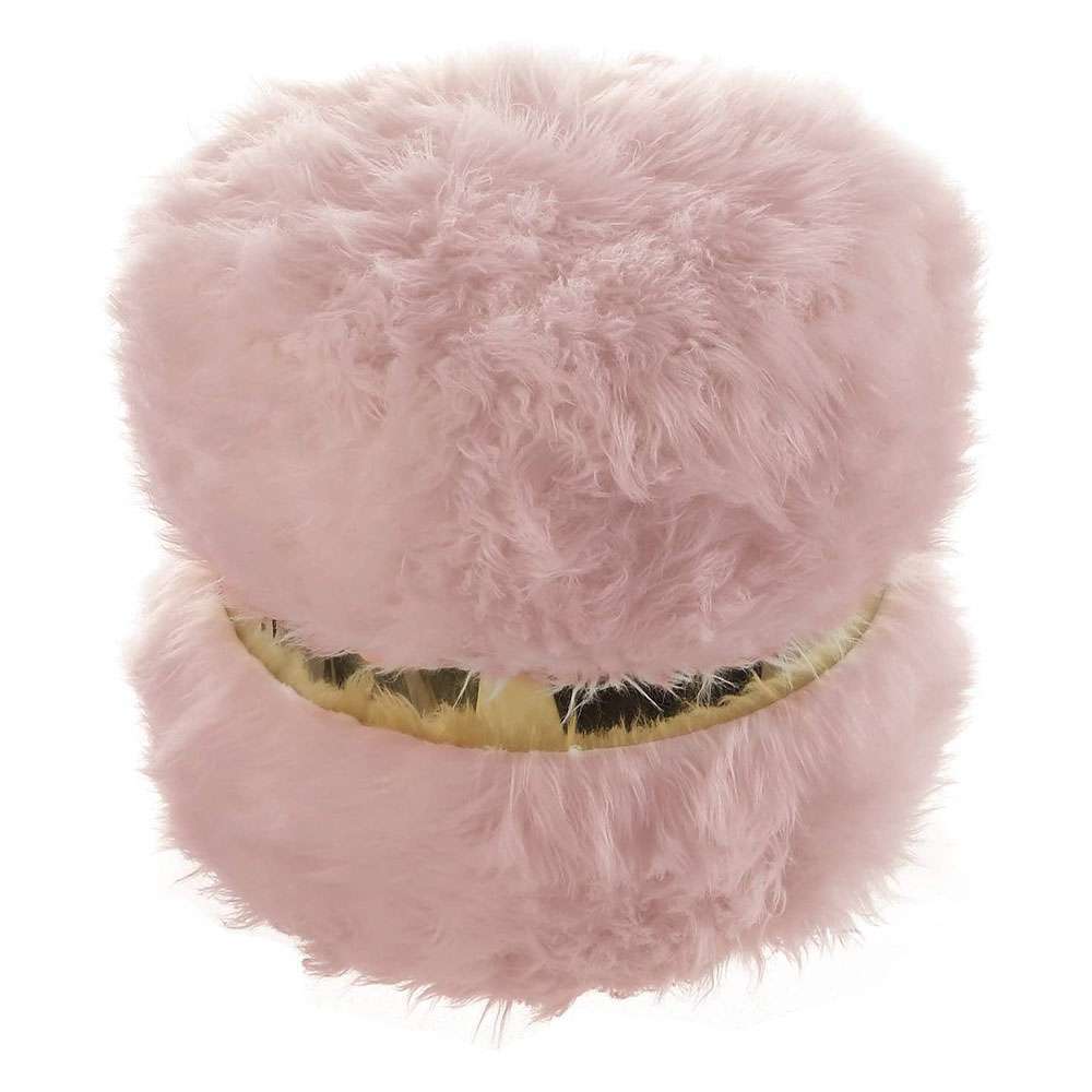 Ottoman Stool Pink Faux Fur with Gold Polished Band 1