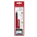 Faber-Castell School+ Schulfuller Fountain Pen with Cartridge, Medium Nib, Smooth Flow, Smudge Free, Ideal for School & Home Use, Red Body & Royal Blue Cartridge - Pack of 1 + 6 0
