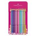 Faber-Castell Sparkle Color Pencils, Dark Shades, Supersoft Core, Highlights on Soft Paper, Smooth Texture, Ideal for Craft & Drawing, Assorted - Tin of 12 0