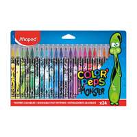 Maped Color Peps Monster Felt-Tip Pens, Ultra-Washable, Resistant Tips, Plastic Pouch, Smooth Texture, Creative Monster Sleeves, Ideal for School Bags, Assorted - Pack of 24 Colors