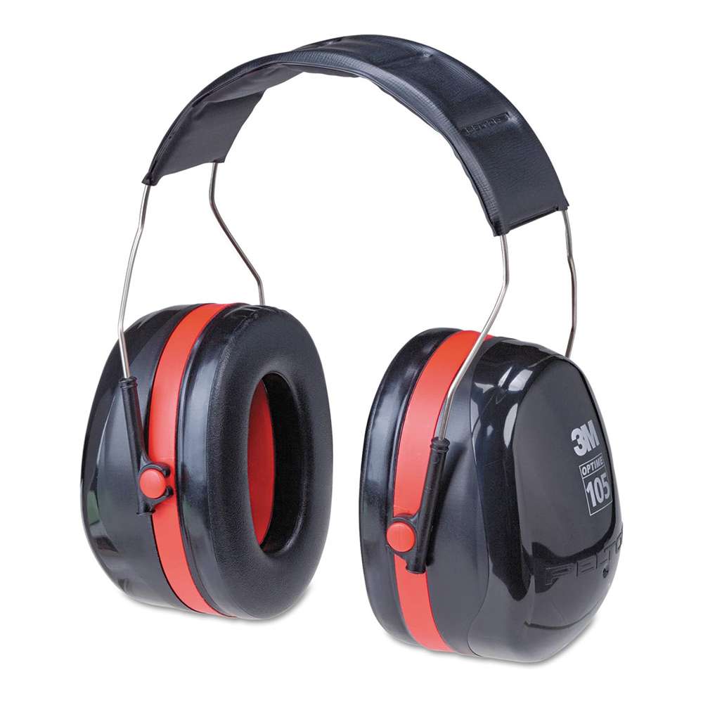 3M™ H10A PELTOR™ Optime™ 105 Over-the Head Earmuffs, Black/Red 2