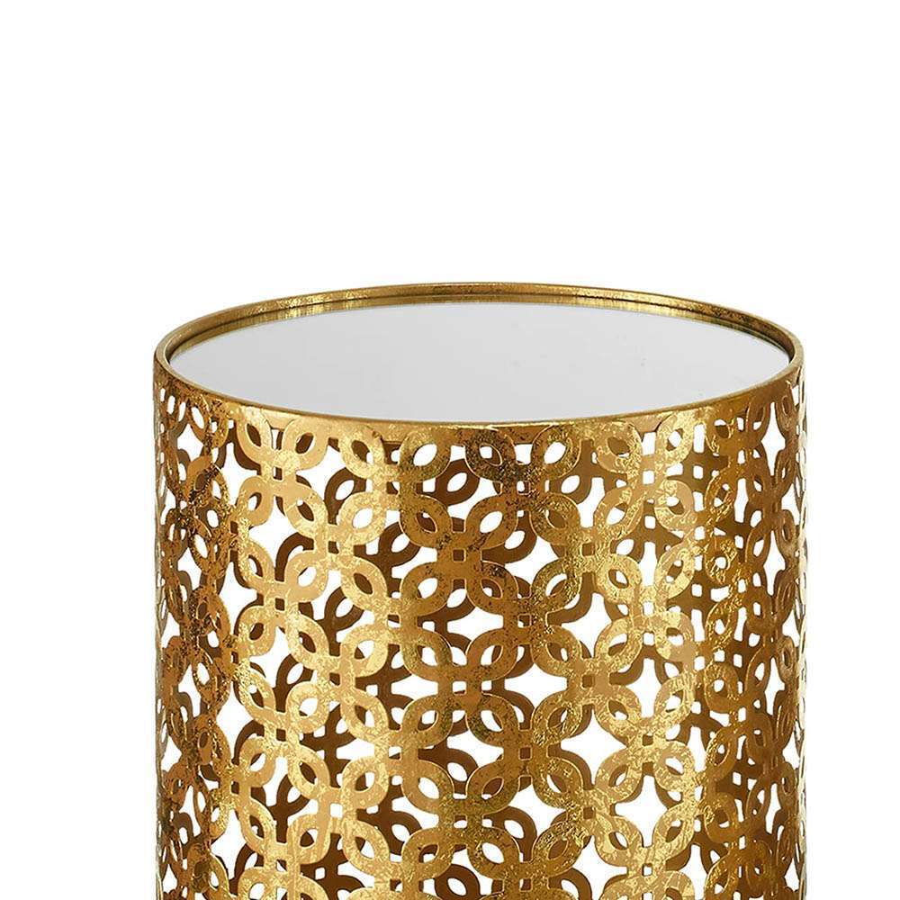 2 Round Side Tables with Marble Top Stainless Steel Gold Finish Base 3