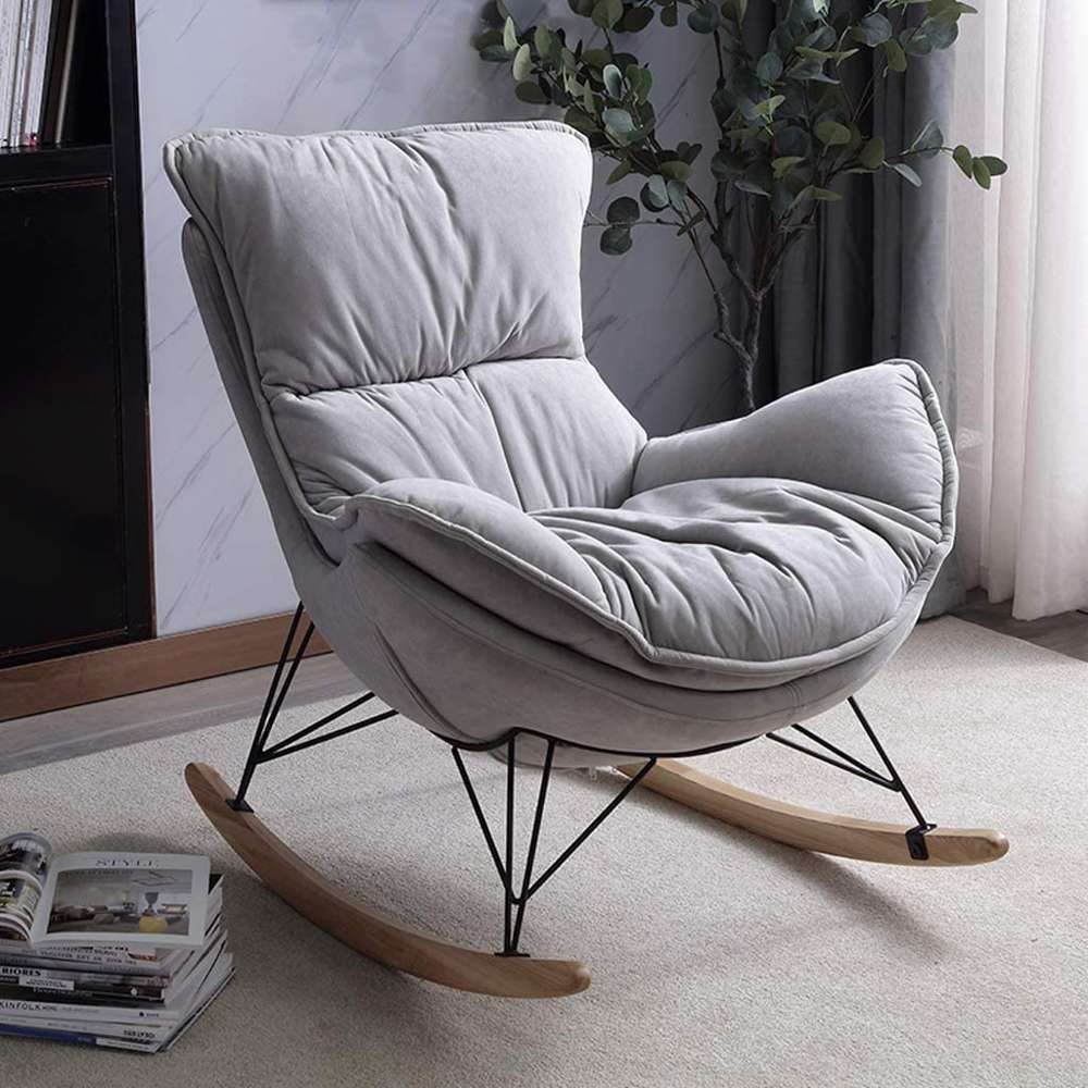 Nordic Rocking Chair with Soft Grey Fabric Made 0