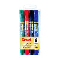 Pentel N860 Permanent Markers, Chisel Tip, Smooth Flow, Long-Write, Quick Dry, Smudge Free, Ideal for Labelling & Marking, Assorted Color - Pack of 4