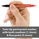 Pentel Twin Tip Permanent Markers, Fine & Extra-Fine, Low-Odour, Smooth Flow, Comfortable Grip, Ideal for Marking & Labelling - Red 3