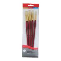 Daler Rowney Simply Gold Taklon Brush Set #3, Long Handle Synthetic Bristles for Acrylic & Oil - Pack of 4