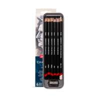 Derwent Charcoal Pencil Set, Tin of 6, Natural Charcoal Core, Professional Drawing and Shading Set