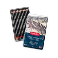 Derwent Tinted Charcoal Pencil Set, Tin of 12, Soft Texture, Colour-Enhanced Charcoal Drawing Set