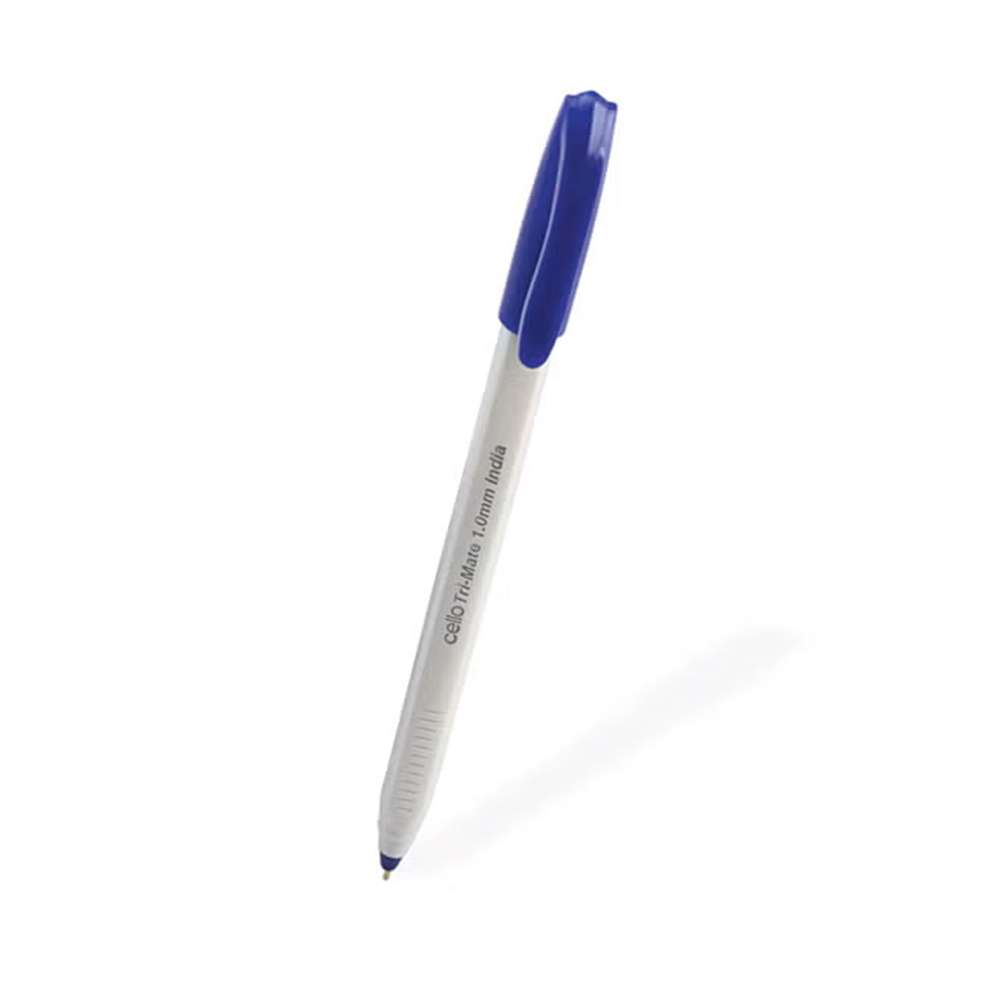 Cello Tri-Mate Ball Pen, 1.0mm Tip, Low-Viscosity Ink, Triangular Grip, Smooth Bold Lines, Consistent Flow, Ideal for School & Office Use, Blue - Jar of 25 1