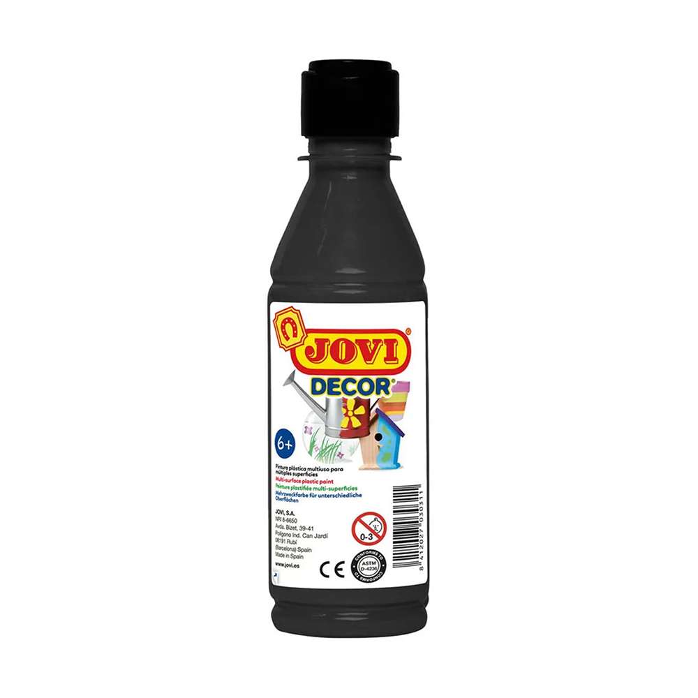 Jovi Decor Acrylic Paint, 250 ml, High-Coverage, Water-Based, Multi-Surface, Washable Before Dry, Water-Resistant After Dry, Ideal for Craft & Drawing – Black 0