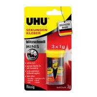UHU Super Glue Minis, 1 g, Individually Sealed Tubes, Ultra-Fast, Strong Bond, Easy to Use, Ideal for Craft, Home & Office Use, Transparent - Pack of 3
