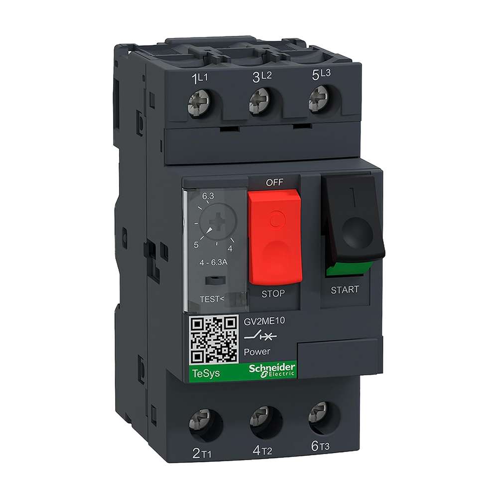 Schneider Motor Circuit Breaker GV2ME10, 4–6.3A, Thermal-Magnetic, Push-Button Reset