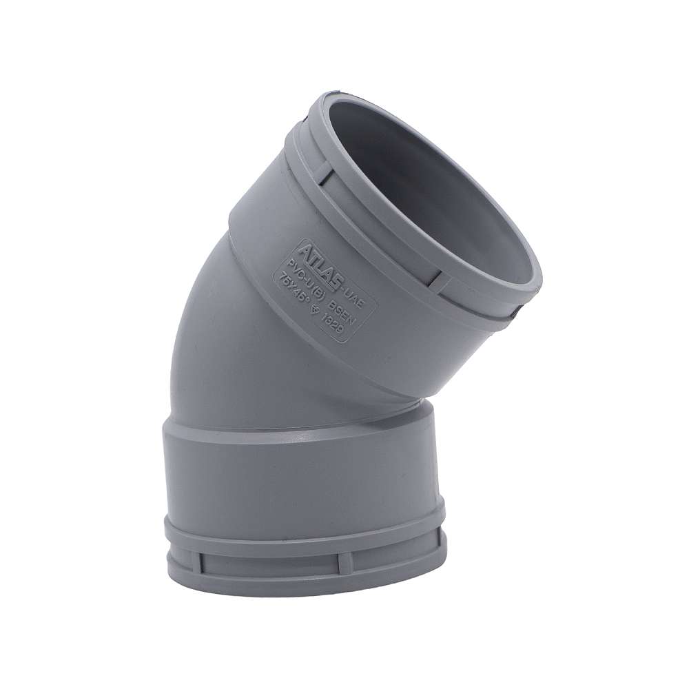 كوع بلاستيكي (UPVC) من أطلس (Atlas) بزاوية (45) درجة قياس (56mm) يعمل بدرجات حرارة عالية (140F) يباع بالقطعة 2