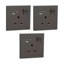 Schneider Electric AvatarOn 1-Gang Switched Socket with USB A+C, 13A, Gives Premium Look, Suitable for Home & Office, Dark Grey - Pack of 3 0