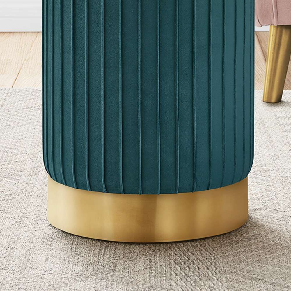 Dark Green Velvet Ottoman Stool with Gold Metal Base 2