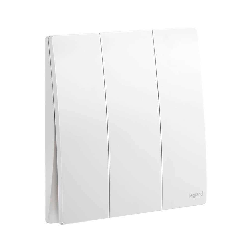 Legrand Mallia Senses Plate Switch, 3-Gang 1-Way 16A, Clean White Finish, Gives Neat & Nice Look, Suitable for Living Area – White 0