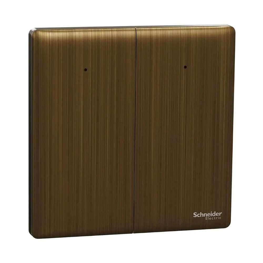 Schneider Electric Unica X Plate Switch with LED, 2-Gang 1-Way 16AX/20A, 250V, Easy to Use, Gives Premium Look to Your Living Area – Antique Brass