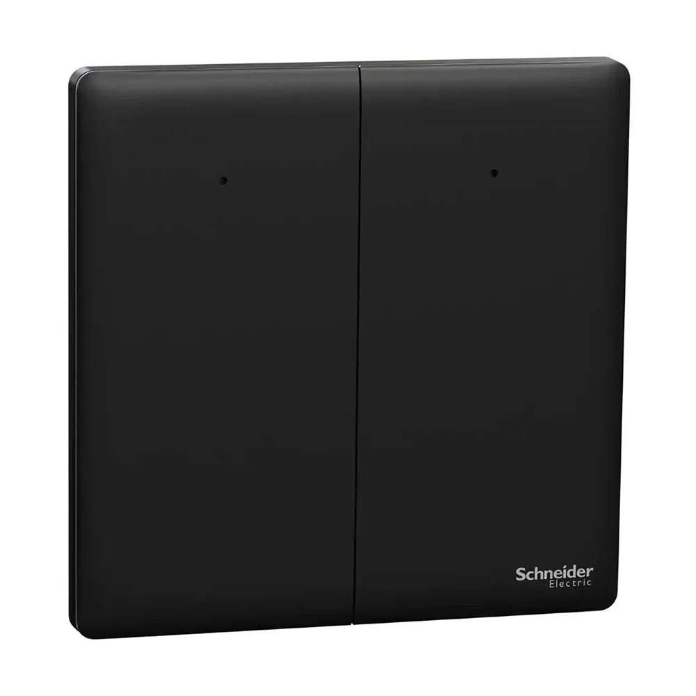 Schneider Electric Unica X Plate Switch with LED, 2-Gang 1-Way 16AX/20A, 250V, Easy to Use, Gives Premium Look to Your Living Area – Jet Black