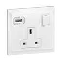 Legrand Belanko S 13A 1 Gang BS Switched Socket with USB-A Charger White 617658A 0