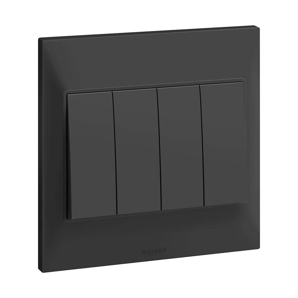 Legrand Belanko S 4-Gang 2-Way 16AX Switch, Quad Two-Point Control, Suitable for Modern Interior – Anthracite