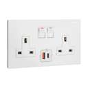 Legrand Galion 2-Gang BS 13A Single Pole Switched Socket with USB A & USB C 27W Power & Fast Charge, Suitable for Office - White 0