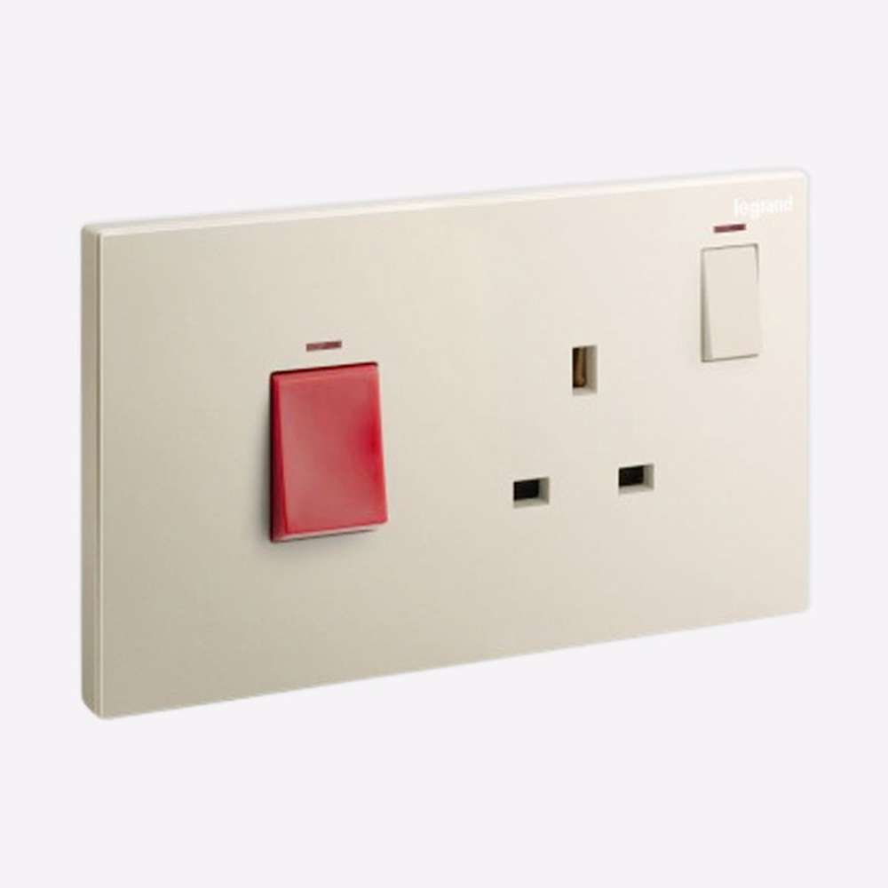 Legrand Galion 45A Double Pole Switch with 13A BS Socket, LED (3×6) & Cooker Control with Convenience Outlet - Champagne 0