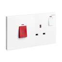 Legrand Galion 45A Double Pole Switch with 13A BS Socket LED White 3×6 Plate 282425 0