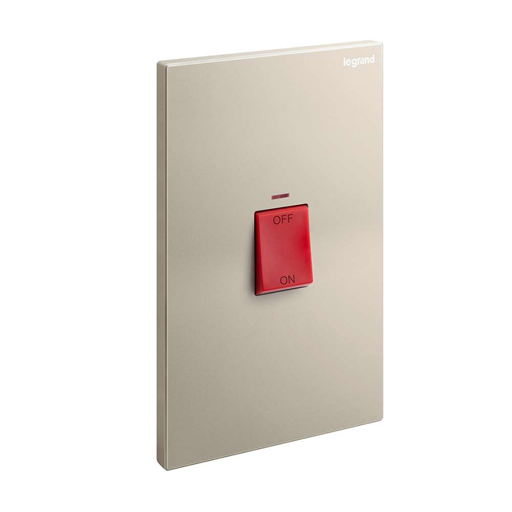 Legrand Galion 45A Double Pole Switch with LED & Red Indicator (3×6) Cooker Isolation with Large Plate, Suitable for Home - Champagne 0