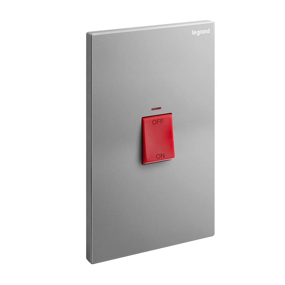 Legrand Galion 45A Double Pole Switch with LED & Red Indicator (3×6) Cooker Isolation with Large Plate, Suitable for Home - Dark Silver 0