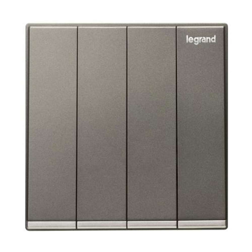 Legrand Galion 4-Gang 1-Way 16AX Switch, Quad Single-Point Control, Suitable for Home & Office - Dark Silver 1