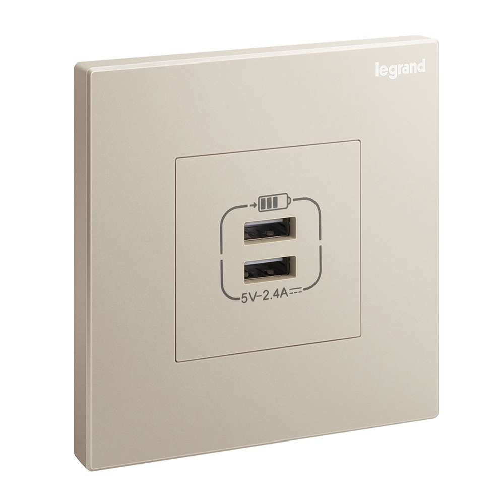 Legrand Galion Double USB Charger Type-A 2.4A for Phones & Tablets, Fast Charging – Champagne