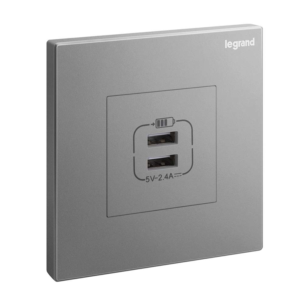 Legrand Galion Double USB Charger Type-A 2.4A for Phones & Tablets, Fast Charging – Dark Silver 0