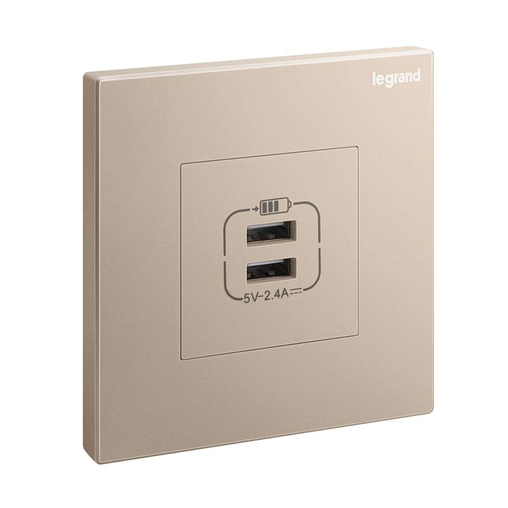 Legrand Galion Double USB Charger Type-A 2.4A for Phones & Tablets, Fast Charging – Rose Gold