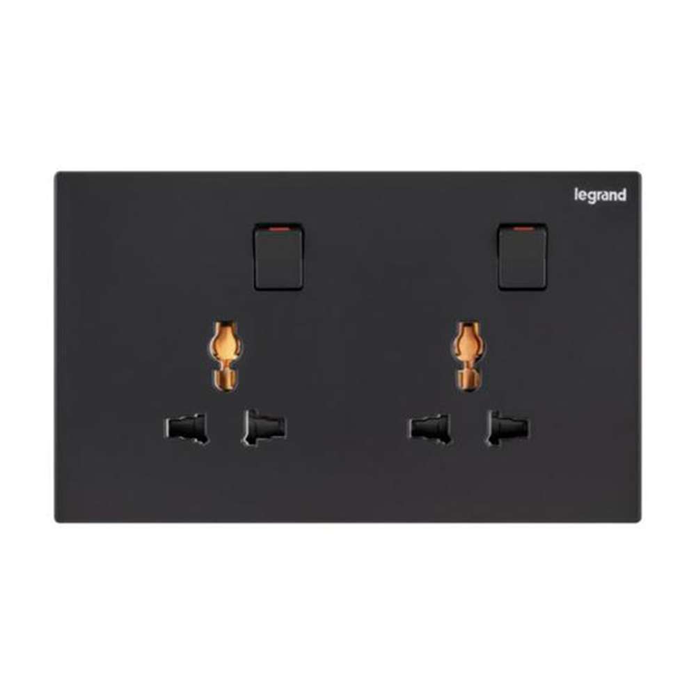 Legrand Galion Universal Double Switched Socket, Twin Universal Outlets, Suitable for Home & Office - Black 1