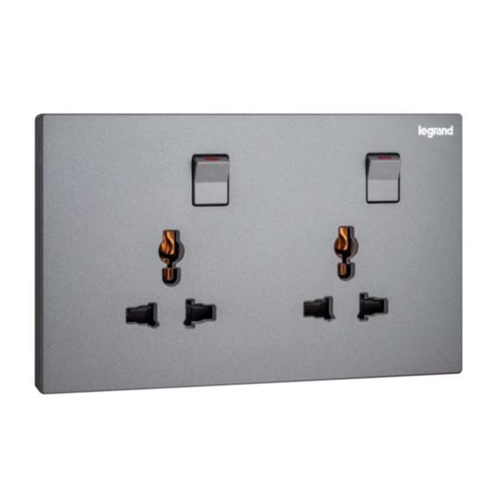 Legrand Galion Universal Double Switched Socket, Twin Universal Outlets, Suitable for Home & Office - Dark Silver 0