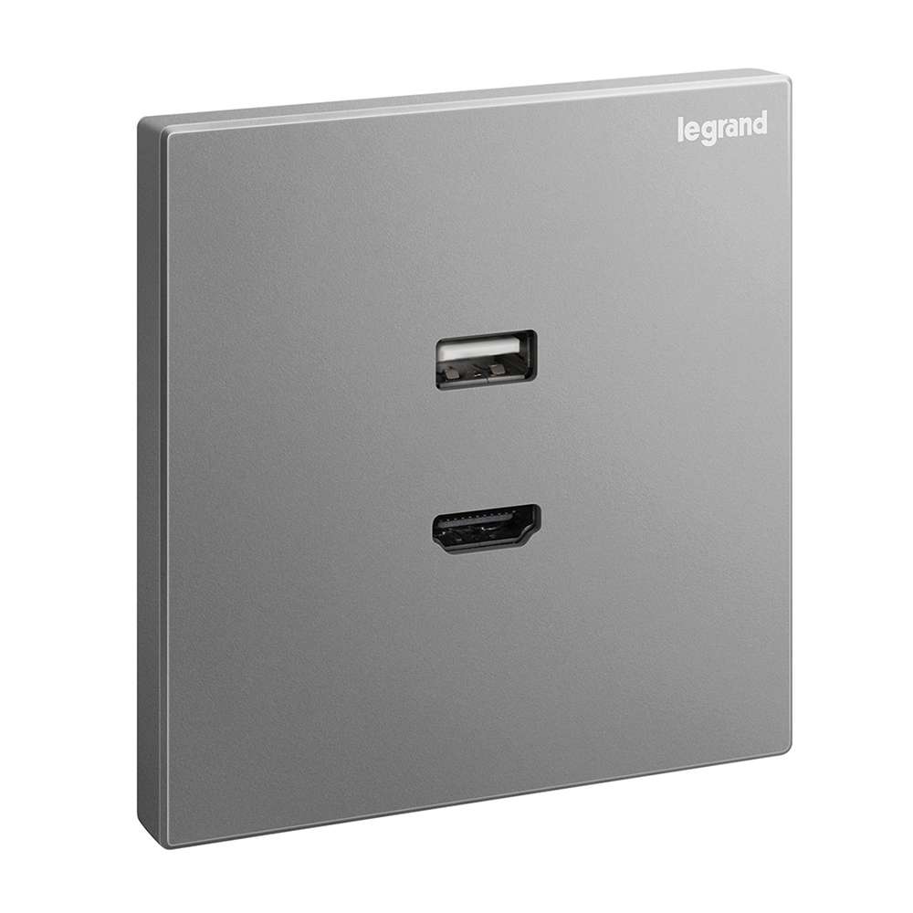 Legrand Galion USB & HDMI Socket, 1-Gang, Premium Media Point, Suitable for Home & Office - Dark Silver