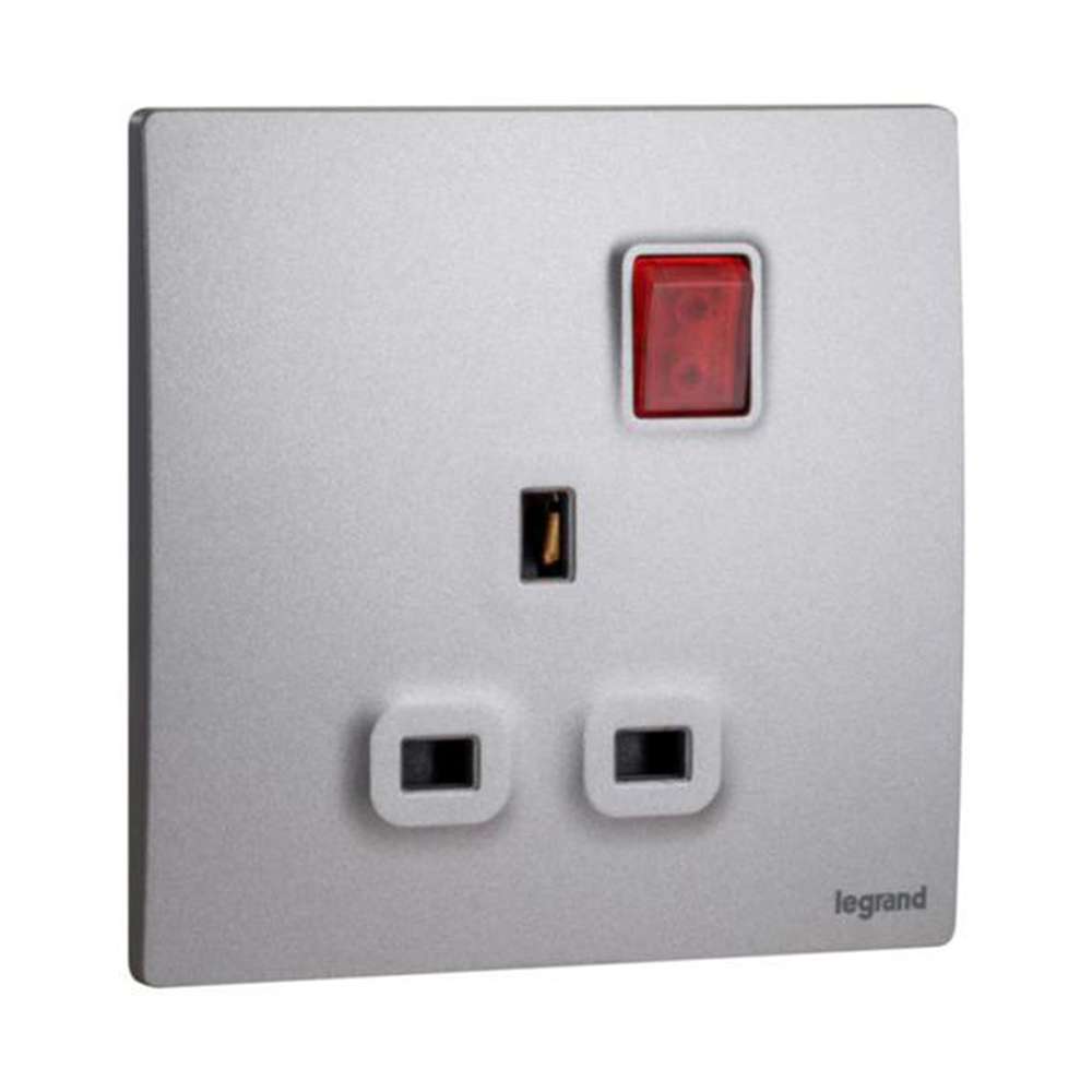 Legrand Mallia Senses 13A 1 Gang Single Pole Switched Socket with LED, Status-Lit Single Outlet, Suitable for Home & Office - Dark Silver 0
