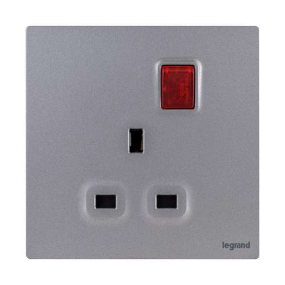 Legrand Mallia Senses 13A 1 Gang Single Pole Switched Socket with LED, Status-Lit Single Outlet, Suitable for Home & Office - Dark Silver 1