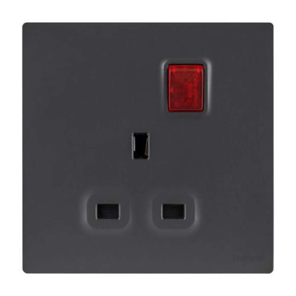 Legrand Mallia Senses 13A 1 Gang Single Pole Switched Socket with LED, Status-Lit Single Outlet, Suitable for Home & Office - Matt Black 1