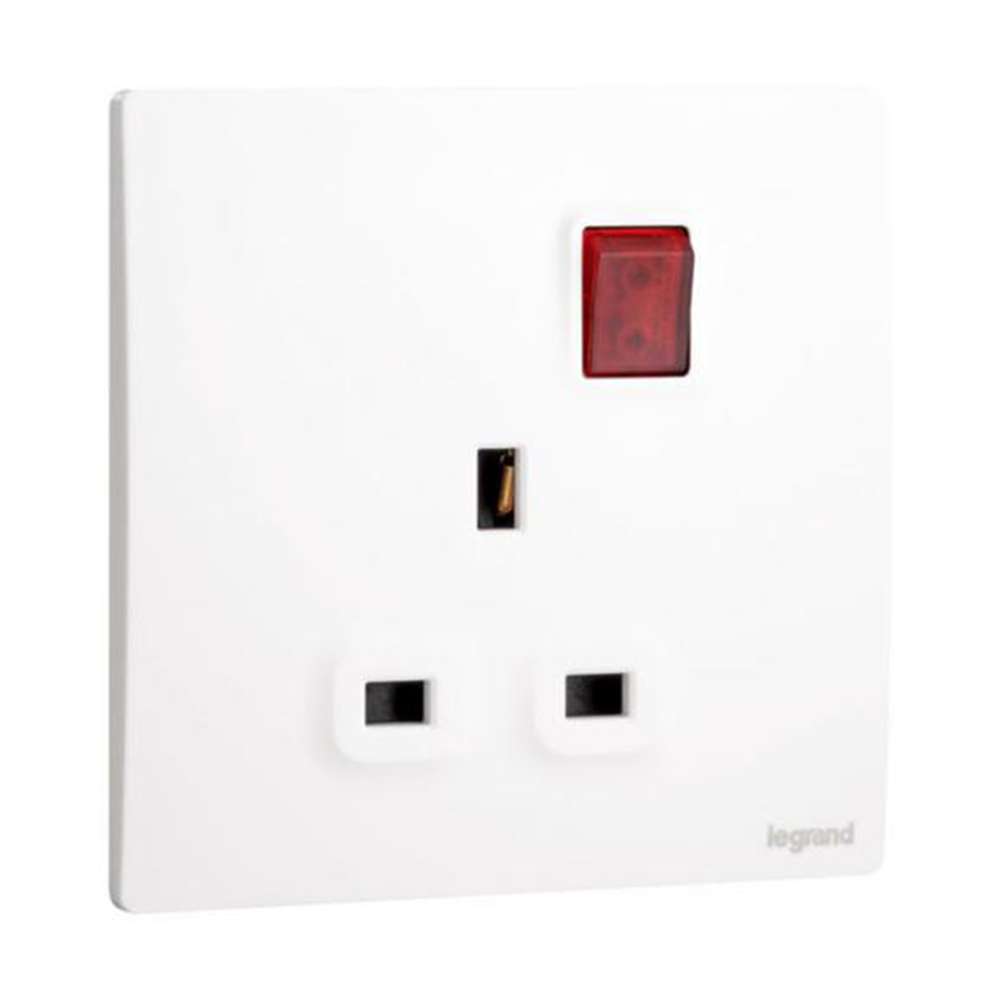 Legrand Mallia Senses 13A 1 Gang Single Pole Switched Socket with LED, Status-Lit Single Outlet, Suitable for Home & Office - White 0