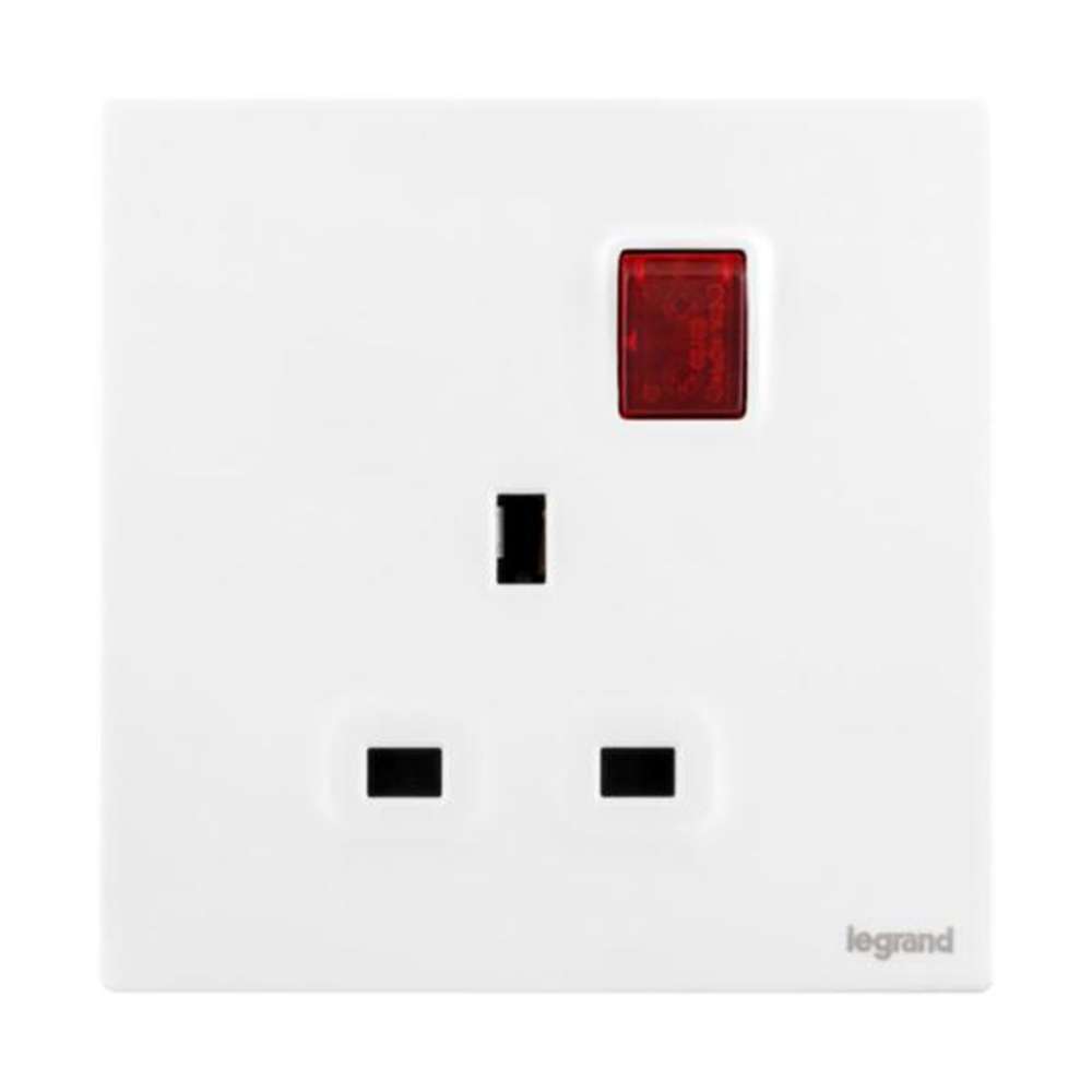Legrand Mallia Senses 13A 1 Gang Single Pole Switched Socket with LED, Status-Lit Single Outlet, Suitable for Home & Office - White 1