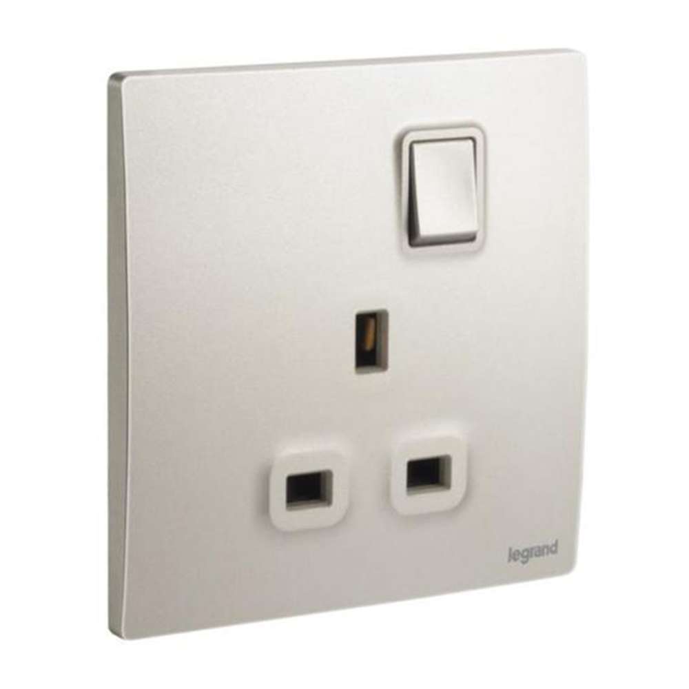 Legrand Mallia Senses 13A 1 Gang Single Pole Switched Socket, Single Outlet, Premium Finish, Suitable for Home & Office - Champagne 0