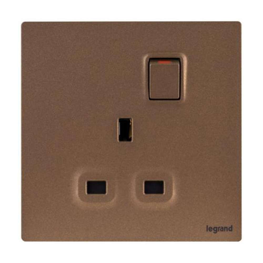 Legrand Mallia Senses 13A 1 Gang Single Pole Switched Socket, Single Outlet, Premium Finish, Suitable for Home & Office - Dark Bronze 1