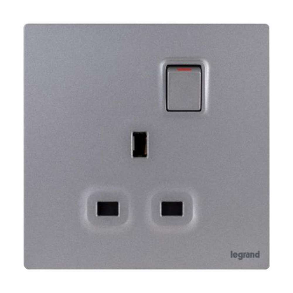 Legrand Mallia Senses 13A 1 Gang Single Pole Switched Socket, Single Outlet, Premium Finish, Suitable for Home & Office - Dark Silver 1