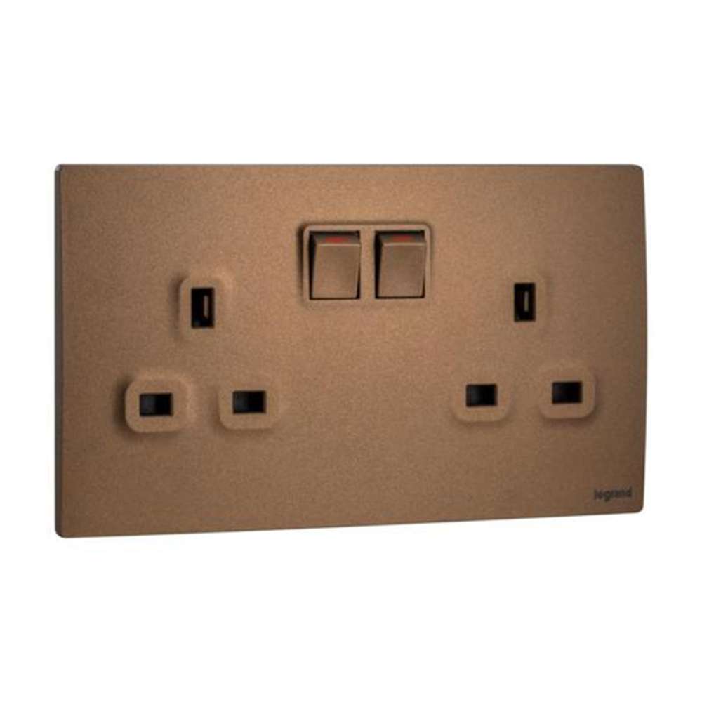 Legrand Mallia Senses 13A 2 Gang Single Pole Switched Socket, Dual Outlets, Premium Finish, Suitable for Modern Interior – Dark Bronze 0