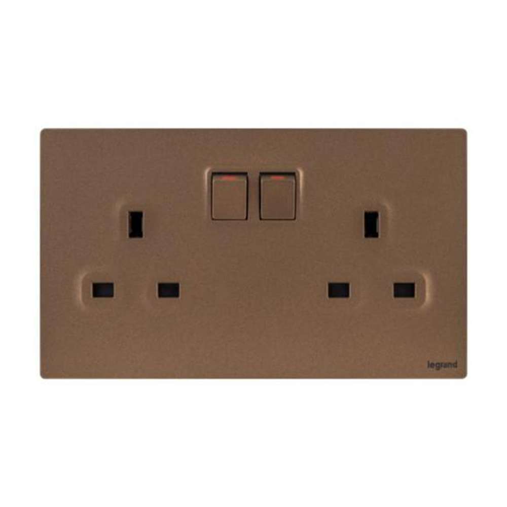 Legrand Mallia Senses 13A 2 Gang Single Pole Switched Socket, Dual Outlets, Premium Finish, Suitable for Modern Interior – Dark Bronze 1