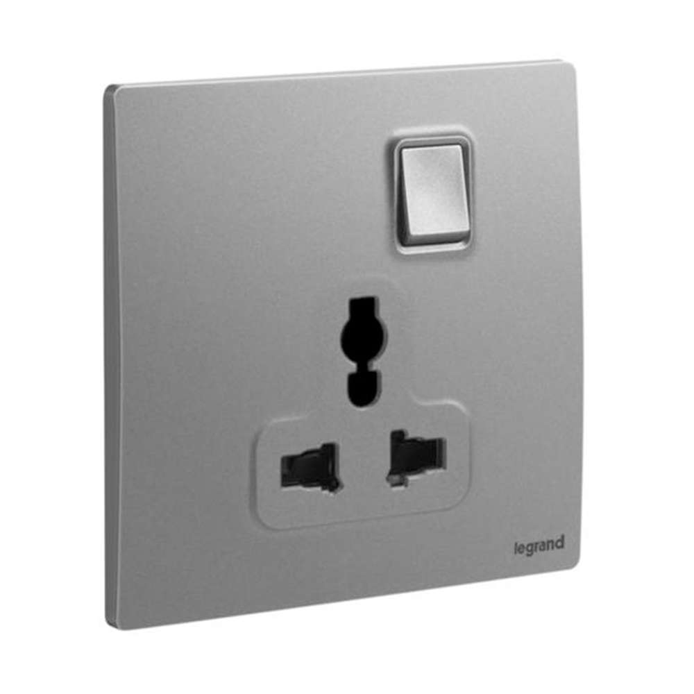 Legrand Mallia Senses 1 Gang Multistandard Switched Socket, Universal Receptacle, Refined Look, Suitable for Office & Home – Dark Silver 0