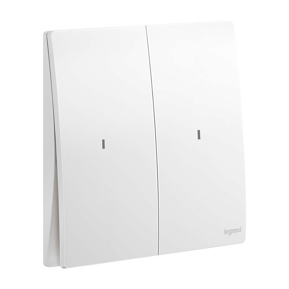 Legrand Mallia Senses 2-Gang 1-Way 16AX Illuminated Switch, Night-locator Double Control, Suitable for Home & Office - White 0