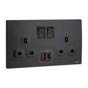 Legrand Mallia Senses 2-Gang 13A BS Single Pole Switched Socket with USB-A and USB-C 27W Charger Matt Black 281137MB 0